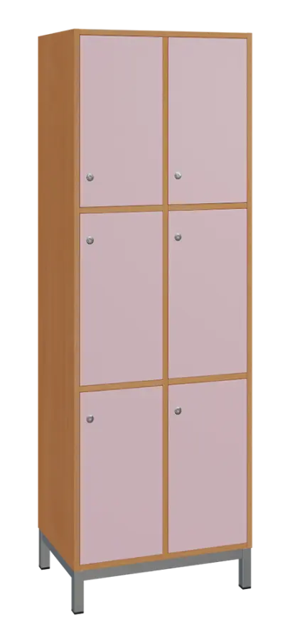 SBS-3322 šatní skříň 6-boxová, 1800x600x400 mm, kovové nohy, korpus buk royal, dvířka pastelově růžová